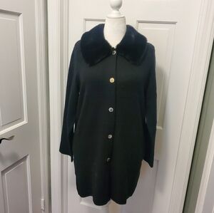 NWT Anne KLEIN Black Textured Knit Coatigan Size Large, Classic Retail $169